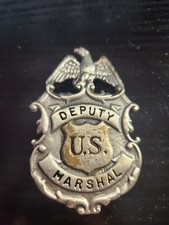Obsolete Vintage Style Deputy US Marshal Badge Eagle Pin Back Silver Gold Tone picture