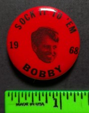 Vintage 1968 Sock it to Em Bobby Kennedy Pinback Pin picture