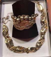 MINT Vintage 1970s Donald Marksz Studio Craft Brutalist Gold-Plated Parure - Sta picture