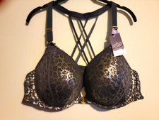 NWT Cacique Seriously Sexy Boost Plunge Underwire Bra 46C Black Silver Leopard picture