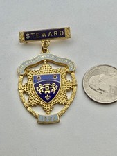 Vintage U.K. British Masonic Medal Medallion Ribbon STEWARD 1963 R.M.I.B. picture