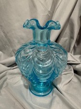 Vintage Fenton Blue Topaz Drapery Vase Ruffled Rim 7.5