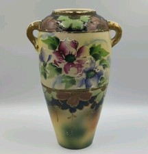 Antique Moriage Hand Painted Floral Handled Vase Made In Japan  picture