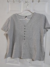 • VTG 80s Tapestry Made in USA Henley Top  Shoulder Pads Grey Women’s 18 picture