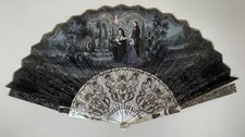 Antique 19th Century Mourning Folding Hand Fan Painted Grisaille Mother-of-Pearl picture