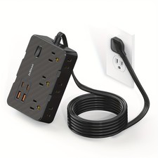 Ultra Thin Flat Plug Extension Cord with 4 USB Ports(2 USB C), 5ft Surge Protect picture
