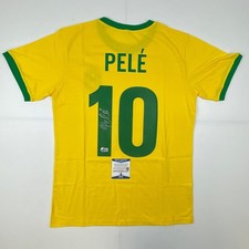 Autographed/Signed Pele Brazil Yellow Futbol Jersey Beckett BAS COA Auto #2 picture
