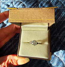 14K White Gold Round White Moissanite Ring Size 6 w/ Sapphire Accents picture
