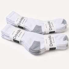 davido mens socks crew 100% cotton made in Italy white/gray 6 pairs size 10-13 picture