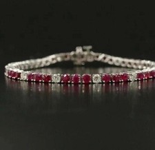 7Ct Round Simulated Ruby Diamond Tennis Bracelet Women's 14K White Gold Finish picture