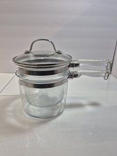 Vintage Pyrex Flameware Glass  Double Boiler Saucepan & Lid 6283 1-1/2 Qt EUC picture