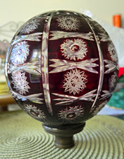 Antique French Ruby Cut to Clear Crystal Newel Post Finial- 19C Boule D'Escalier picture