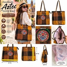 Mexican vintage Aztec calendar Embroidered Tote Bag With Zipper picture