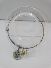 J919-VINTAGE BANGLE BRACELET~SLIGHTLY ADJUSTABLE~CHARMS~SILVER TONE~2.5