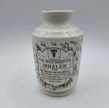 Vintage Westminster Inhaler Ceramic Bottle London Apothecary Style Jar Cork Lid picture