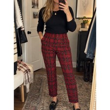 Talbots Red Tartan Plaid Wool Pants 16 Straight Leg High Rise Lined Vintage picture