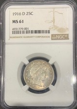 1916 Denver Silver Barber Quarter Dollar NGC MS 61 Light, Even Champagne Patina picture