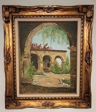 1972 Oil On Canvas Mission San Juan Capistrano In Ornate Hand Carved Frame Gold picture