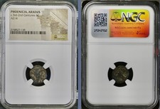 Ancient Phoenician Coin 174-141BC NGC Goddess Tyche Roman Ship Galley Phoenicia picture