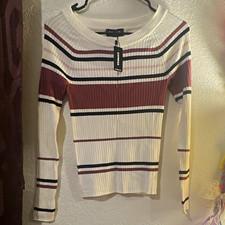 Express Women's Rib-Knit Striped Crewneck Long Sleeve Pullover Sweater S picture