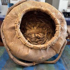 Antique African Coconut Husk, Palm Leaf & Grapevine Woven Basket Vine Handles ￼ picture