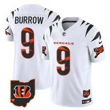 Men's Bengals Joe Burrow #9 Limited Player Stitched Jersey White/Black/Orange picture