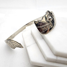 Vintage Bracelet  Sterling Silver EJT E.J. Towle Brown Bear Cuff NW Coast Alaska picture