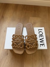 Loewe Women’s Brown Leather Logo Slide Sandals EU 39 US 9 Slip-On picture
