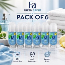 PACK OF 6 Fa Fresh Sport Roll On Antiperspirant 50mL Lemon Scent 48 picture