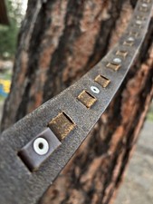 Vintage 70s Brown Leather Cutout Ladder Belt Rivet Western Hippie Boho picture
