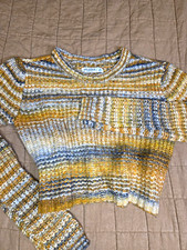 Arizona Jean Co Women's Knit Crew Neck Pullover Sweater Striped Cropped XS picture