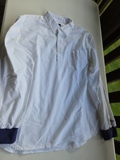 NOAH NYC Shirt Mens Size XL White w/ Blue Cuffed Sleeves Long Sleeve 1/4 Button picture