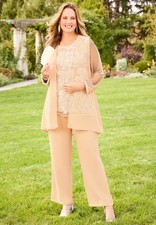 Catherines Women's Plus Size Embroidered 3-Piece Pant Suit picture