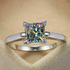 Solitair 3.00 Ct Princess Cut Off White Treated Diamond Ring 925 Sterling Silver picture