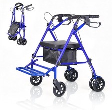 2-Brakes 2 in 1 Folding Walker Wheelchair Transport Chair Walking Aid with Seat picture
