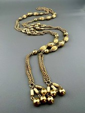 Vintage Sarah Coventry Necklace Lariat Tassel Fashionette Gold Tone Signed 33” picture