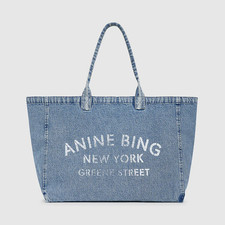 Anine Bing Washed Denim Tote - Blue Cotton Canvas with Leather Trim & Logo picture