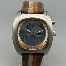 Fossil Big Tic JR8299 Mens Watch 33mm Surfing Animation Leather New Battery picture