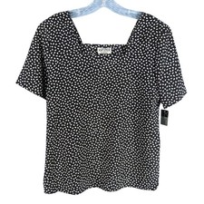 Nwt Vtg Nos Kasper for ASL Silky Georgette Blouse Top BLACK/WHITE Spotted 10 picture