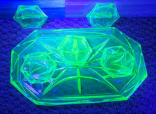 Art Deco Uranium Glass Dresser Set - 6 Pieces - AS IS picture