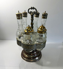Antique 19thC FRAGET WARSZAWA Silver Plated Cruet Set 6 Glass Bottles 1800’s picture