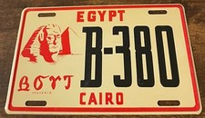 Vintage 1939 Egypt Globetrotter Booster License Plate Cairo Sphinx Pyramid picture