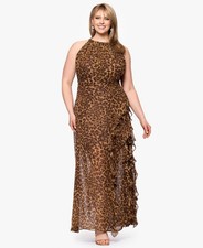 Betsy & Adam Plus Size Printed Halter Long Sheath Dress - Brown Multi, Size-16W picture
