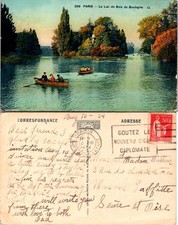 Vintage Paris Postcard Le Lac du Bois de Boulogne 259 Handwritten Stamp 50c picture