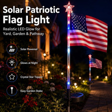 6PCS(1Pack) Solar LED Patriotic Flag Pathway Light w/ Crystal Star Topper. picture