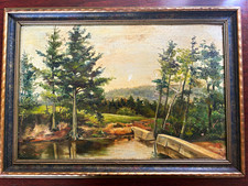 Original Mid-Century Vintage Oil Painting - The River & Pond at Washington Maine picture