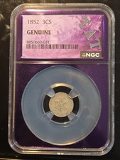 1852 3CS Three Cent Silver Coin NGC Genuine In A TB Purple TAT Banger Core  picture