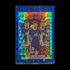LIONEL MESSI KYLIAN MBAPPE & NEYMAR TRIPLE RAINBOW HOLO FOIL 2021-22 Topps Card picture