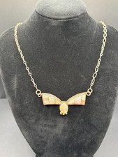 Vintage Zuni Sterling Silver Opal Inlay Bird / Eagle Necklace — Signed “D” picture