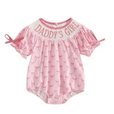 Newborn Baby Girl Romper Mamas Mini Bow Plaid Print Puff Sleeve Smocked Bubbl... picture